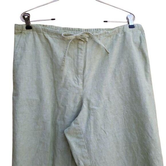 Villager Linen High Rise Drawstring Baggy Crop Pants Pockets Pastel Green Sz 1 - Picture 4 of 9